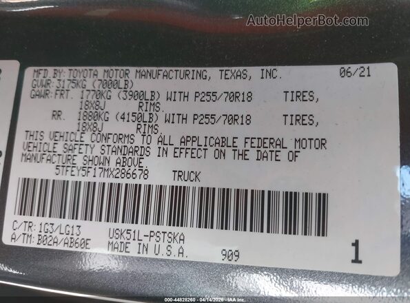 5TFEY5F17MX286678 2021 TOYOTA TUNDRA Серый Вид подкапотного пространства