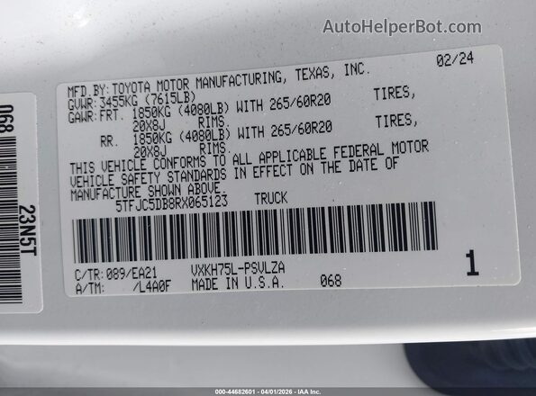 5TFJC5DB8RX065123 2024 TOYOTA LIMITED Белый Вид подкапотного пространства