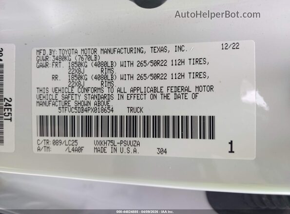 5TFVC5DB4PX018654 2023 TOYOTA TUNDRA HYBRID White Вид підкапотного простору