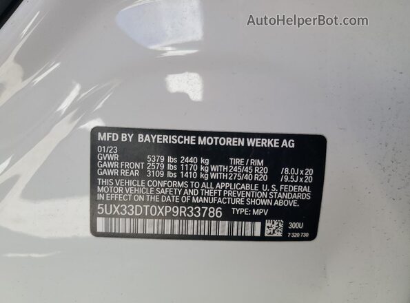5UX33DT0XP9R33786 2023 BMW X4 White Engine compartment view