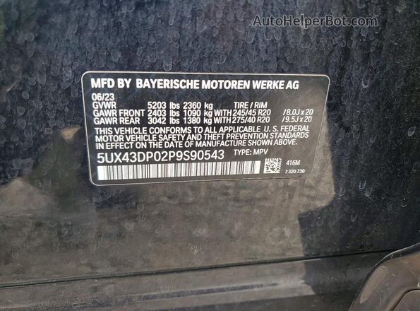 5UX43DP02P9S90543 2023 BMW X3 Black Widok wnętrza 360 stopni