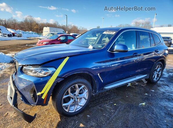 5UX53DP07N9M98757 2022 BMW X3 Blue წინა მარცხენა ხედი სამი მეოთხედიდან