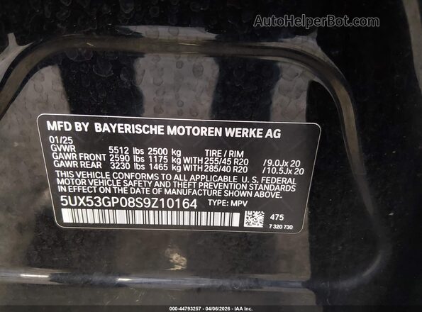 5UX53GP08S9Z10164 2025 BMW X3 Black Widok komory silnika