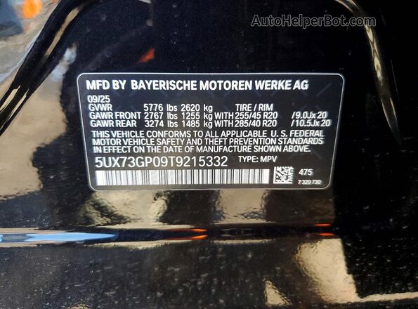 5UX73GP09T9215332 2026 BMW X3 Black Vista de la etiqueta del VIN