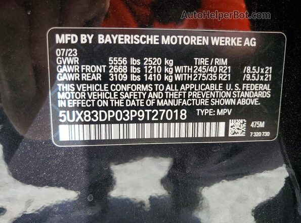 5UX83DP03P9T27018 2023 BMW X3 Black Вид підкапотного простору