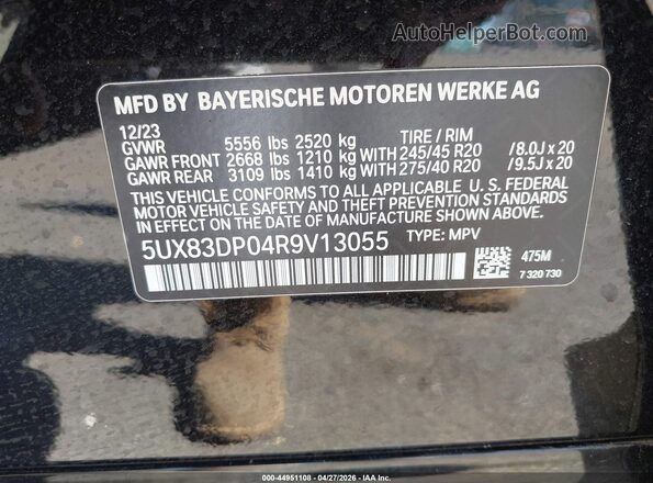 5UX83DP04R9V13055 2024 BMW X3 Black Widok komory silnika