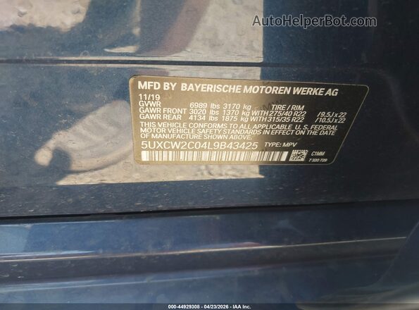 5UXCW2C04L9B43425 2020 BMW X7 Синий Вид подкапотного пространства