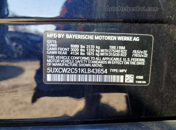 5UXCW2C51KLB43654 2019 BMW X7 Черный Панорамный вид салона 360°