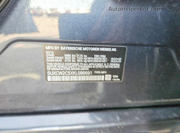 5UXCW2C5XKL086691 2019 BMW X7 Black Widok naklejki z numerem VIN
