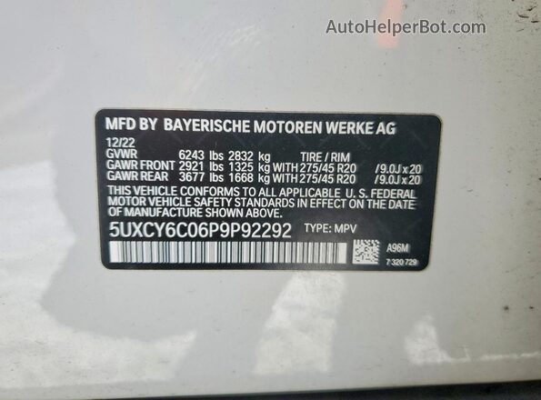 5UXCY6C06P9P92292 2023 BMW X6 White Widok komory silnika
