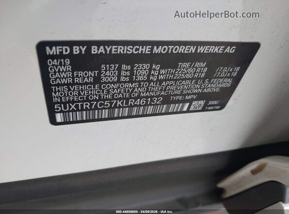 5UXTR7C57KLR46132 2019 BMW X3 Белый Вид подкапотного пространства