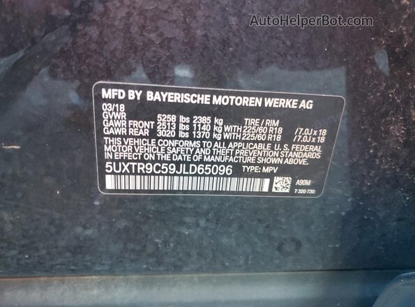 5UXTR9C59JLD65096 2018 BMW X3 Серый Вид наклейки с VIN-кодом
