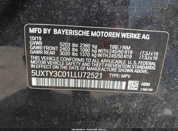 5UXTY3C01LLU72521 2020 BMW X3 Gray Widok komory silnika