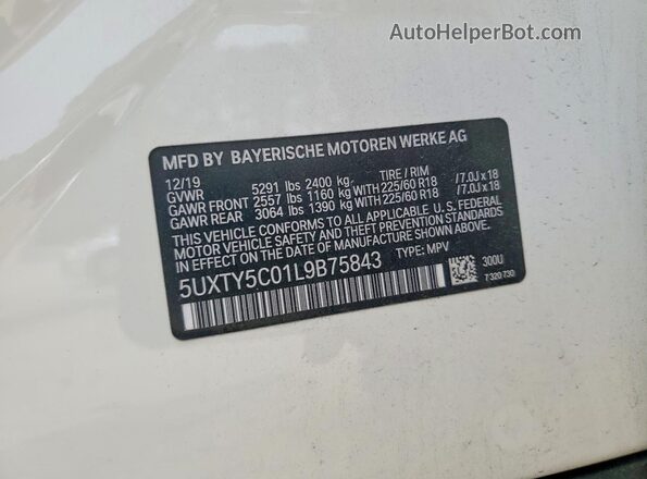 5UXTY5C01L9B75843 2020 BMW X3 White Widok naklejki z numerem VIN
