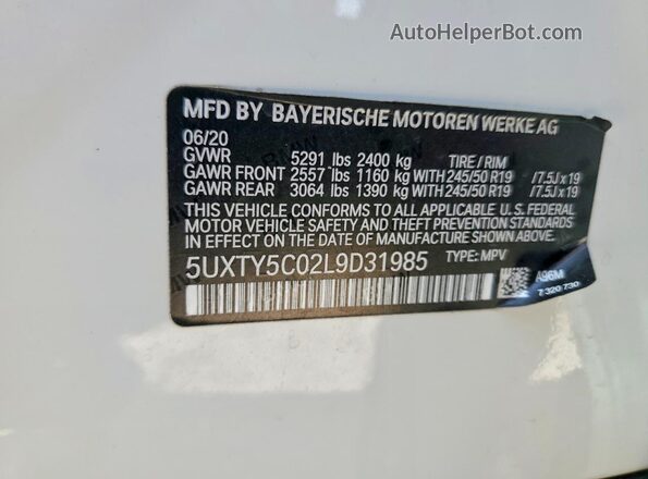 5UXTY5C02L9D31985 2020 BMW X3 Белый Вид наклейки с VIN-кодом