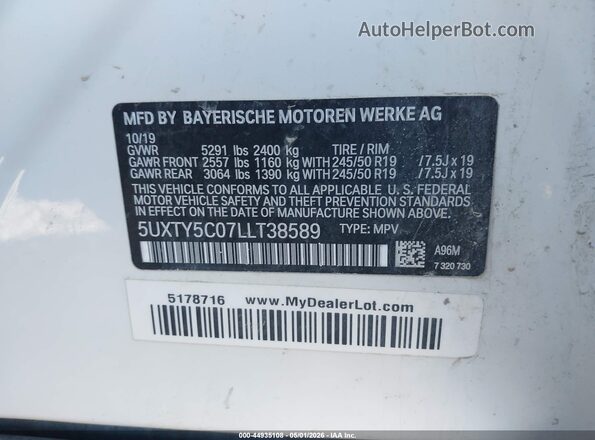 5UXTY5C07LLT38589 2020 BMW X3 Белый Вид подкапотного пространства