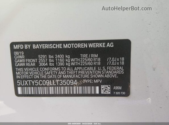 5UXTY5C09LLT35094 2020 BMW X3 Белый Вид подкапотного пространства