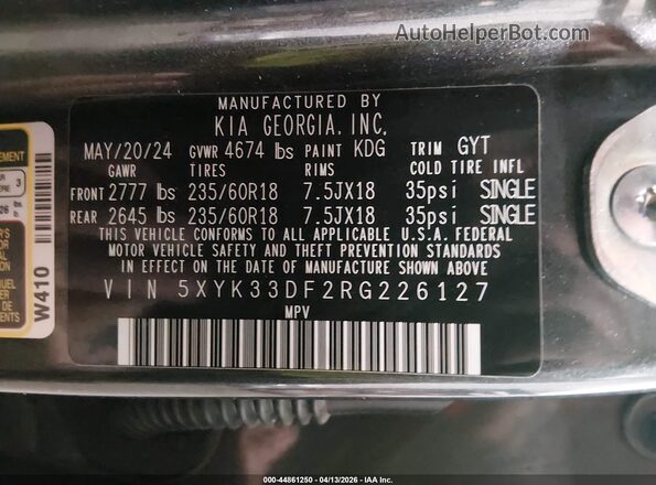 5XYK33DF2RG226127 2024 KIA SPORTAGE Gray Widok komory silnika