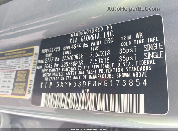 5XYK33DF8RG173854 2024 KIA SPORTAGE Gray Widok komory silnika