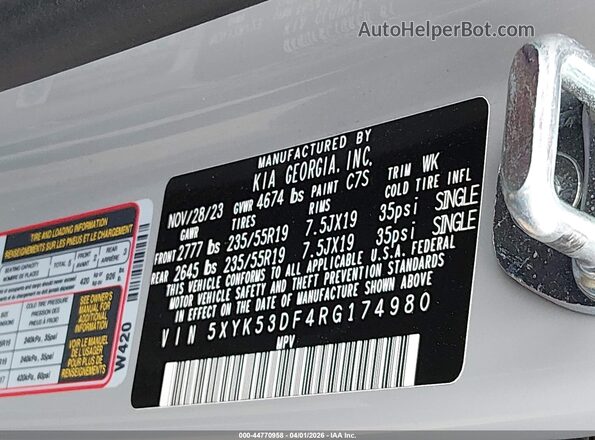 5XYK53DF4RG174980 2024 KIA SPORTAGE Gray Widok komory silnika