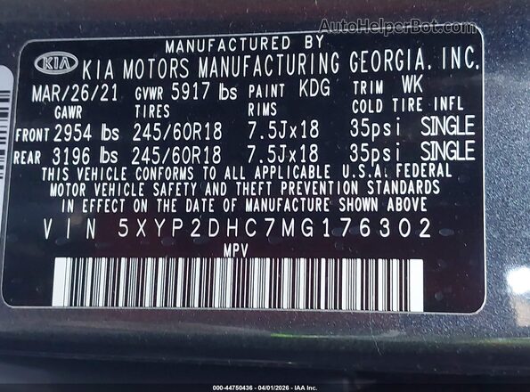 5XYP2DHC7MG176302 2021 KIA TELLURIDE Серый Вид подкапотного пространства
