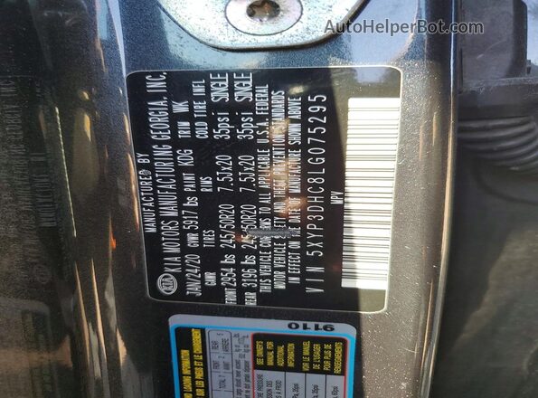 5XYP3DHC8LG075295 2020 KIA TELLURIDE Серый Вид наклейки с VIN-кодом