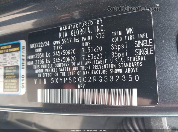 5XYP5DGC2RG532350 2024 KIA TELLURIDE Серый Вид подкапотного пространства
