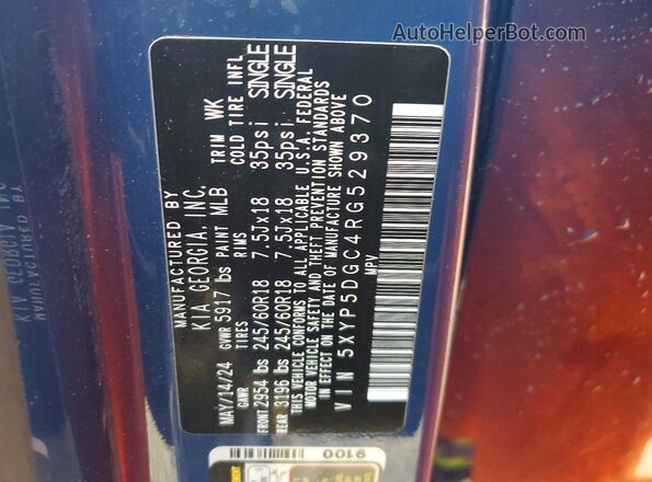 5XYP5DGC4RG529370 2024 KIA TELLURIDE Синий Вид наклейки с VIN-кодом