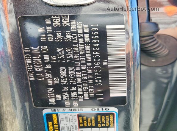 5XYP5DGC5RG486691 2024 KIA TELLURIDE Угольный Вид наклейки с VIN-кодом