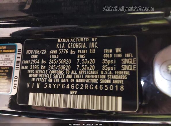 5XYP64GC2RG465018 2024 KIA TELLURIDE Black Vista del compartimento del motor