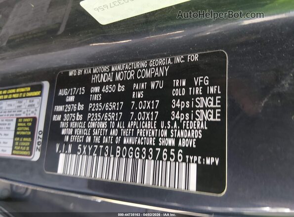 5XYZT3LB0GG337656 2016 HYUNDAI SANTA FE SPORT Синий Вид подкапотного пространства