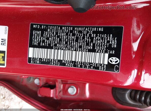 5YFEPMAE5MP185564 2021 TOYOTA LL Красный Вид подкапотного пространства
