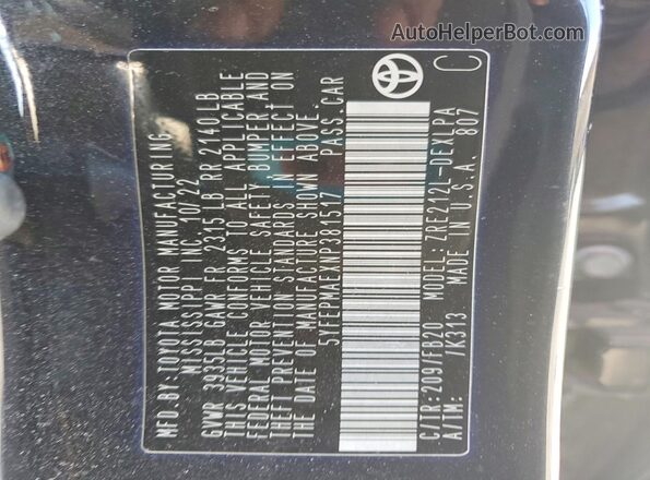 5YFEPMAEXNP381517 2022 TOYOTA LL Black Vista del compartimento del motor