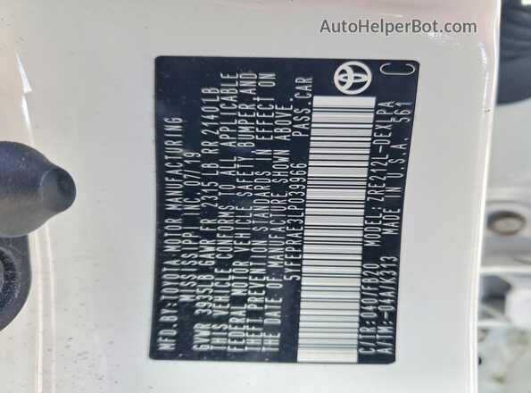 5YFEPRAE3LP039966 2020 TOYOTA LL White ძრავის განყოფილების ხედი