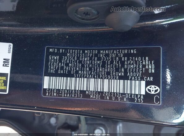 5YFEPRAE4LP059028 2020 TOYOTA LL Черный Вид подкапотного пространства