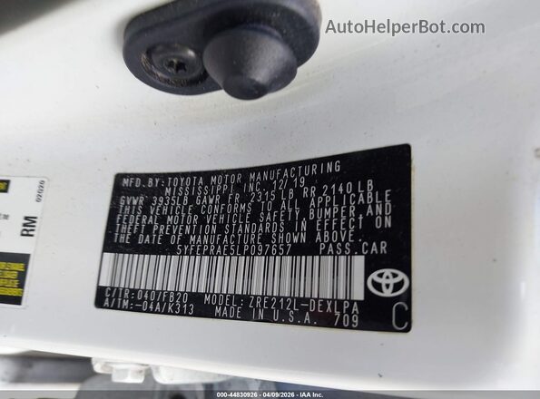 5YFEPRAE5LP097657 2020 TOYOTA LL White Вид підкапотного простору