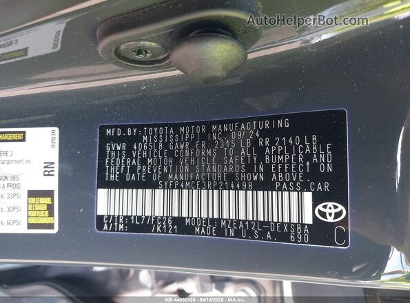5YFP4MCE3RP214498 2024 TOYOTA LL Gray Widok komory silnika