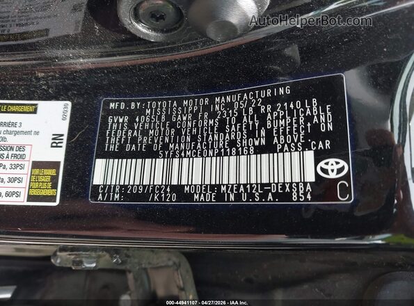 5YFS4MCE0NP118168 2022 TOYOTA LL Черный Вид подкапотного пространства