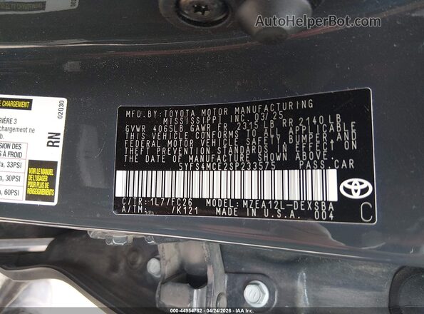 5YFS4MCE2SP233575 2025 TOYOTA LL Gray Շարժիչի բաժամունքի տեսք