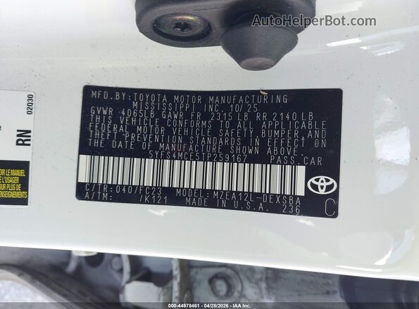 5YFS4MCE5TP259167 2026 TOYOTA LL White Vista del compartimento del motor