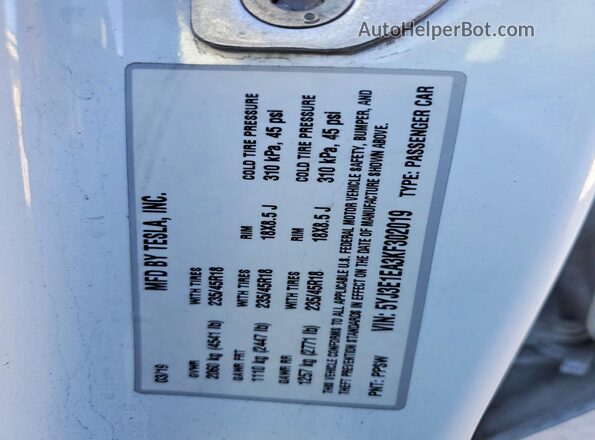 5YJ3E1EA3KF302019 2019 TESLA MODEL Белый Вид подкапотного пространства