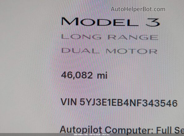 5YJ3E1EB4NF343546 2022 TESLA MODEL 3 Серый 
