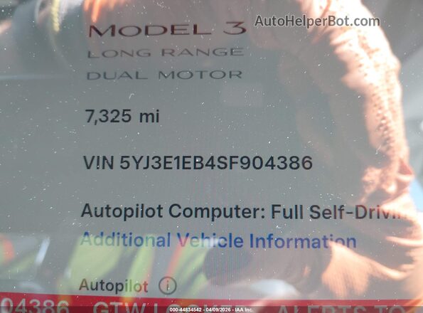 5YJ3E1EB4SF904386 2025 TESLA MODEL 3 Красный 