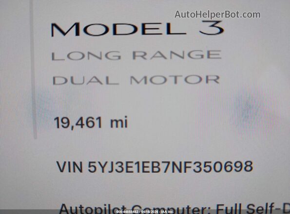 5YJ3E1EB7NF350698 2022 TESLA MODEL 3 Синий 