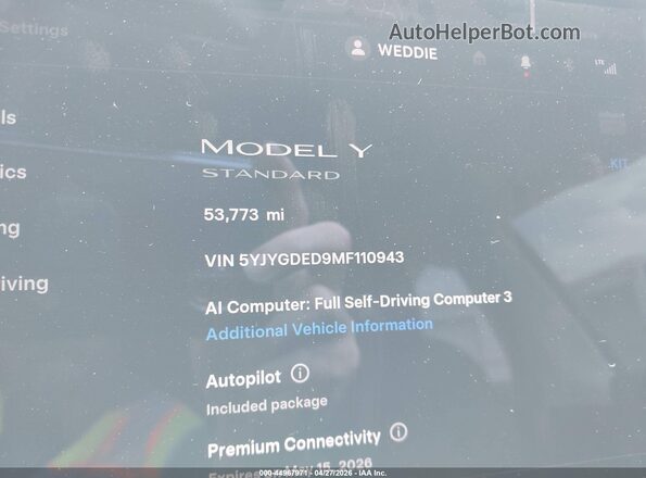 5YJYGDED9MF110943 2021 TESLA MODEL Y Black 