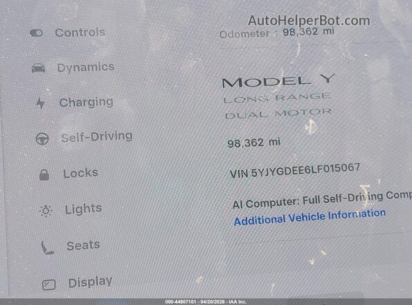 5YJYGDEE6LF015067 2020 TESLA MODEL Y Красный 