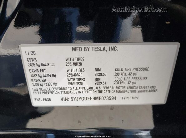 5YJYGDEE9MF073594 2021 TESLA MODEL Y Black Вид підкапотного простору