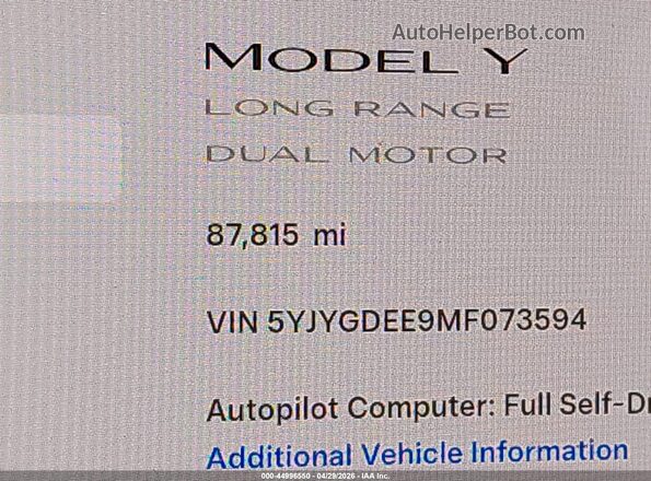 5YJYGDEE9MF073594 2021 TESLA MODEL Y Black 