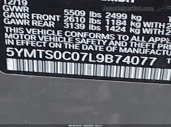 5YMTS0C07L9B74077 2020 BMW X3 Gray Widok komory silnika