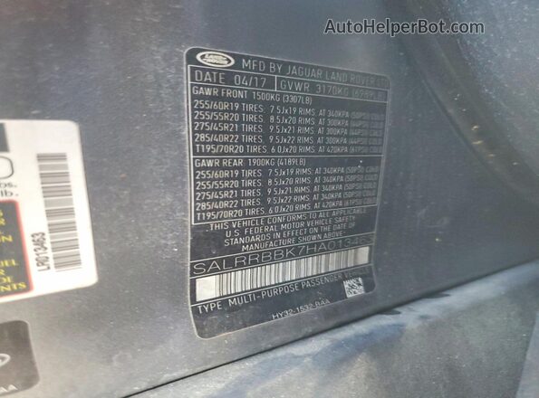 SALRRBBK7HA013463 2017 LAND ROVER DISCOVERY Серый 